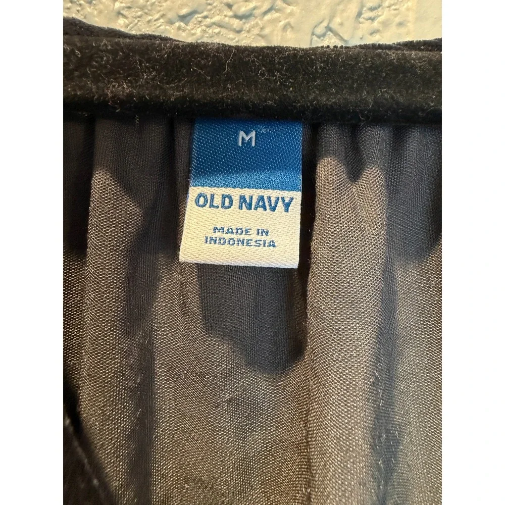 Old Navy‎ Black Velvet Puff Sleeve Blouse Split V-Neck Top
